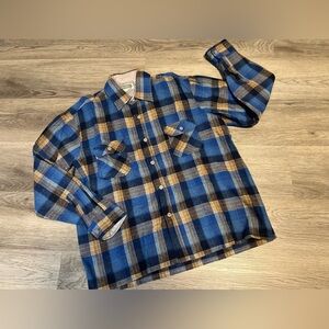 Vardon Wool Shirt Mens Blue Plaid Long Sleeve Button Up Sz L